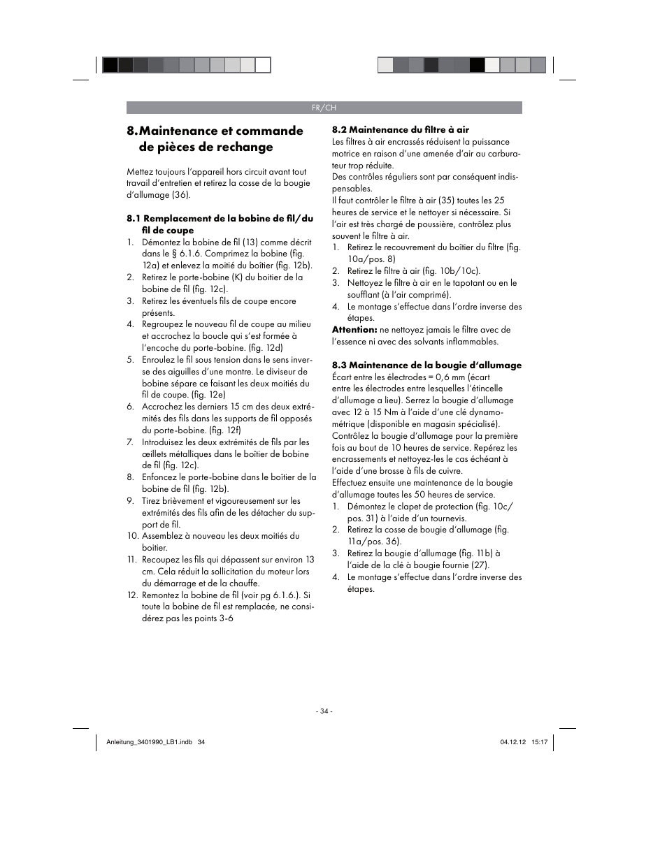 Maintenance et commande de pièces de rechange | Florabest FBS 43 A1 User Manual | Page 34 / 90