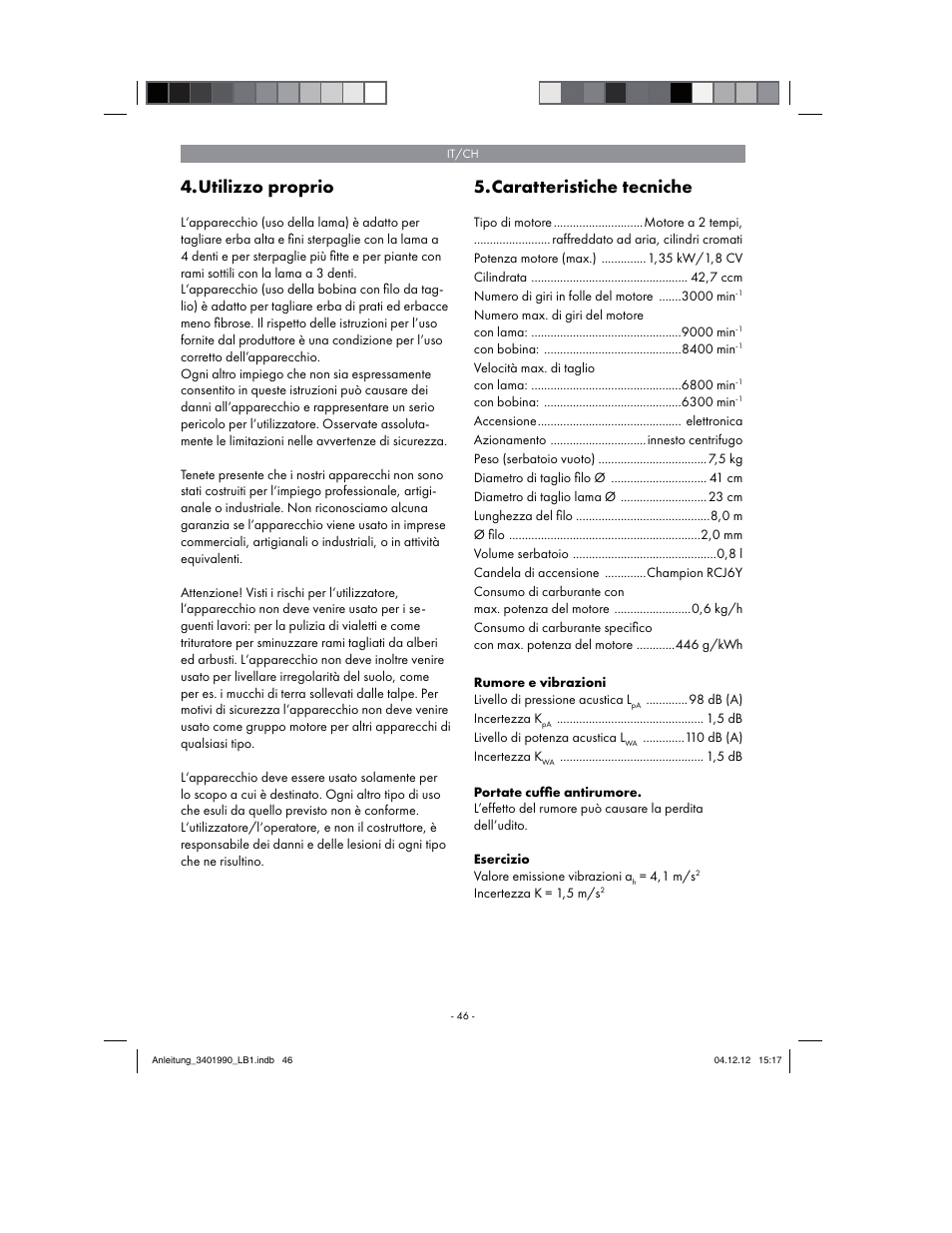 Utilizzo proprio, Caratteristiche tecniche | Florabest FBS 43 A1 User Manual | Page 46 / 90
