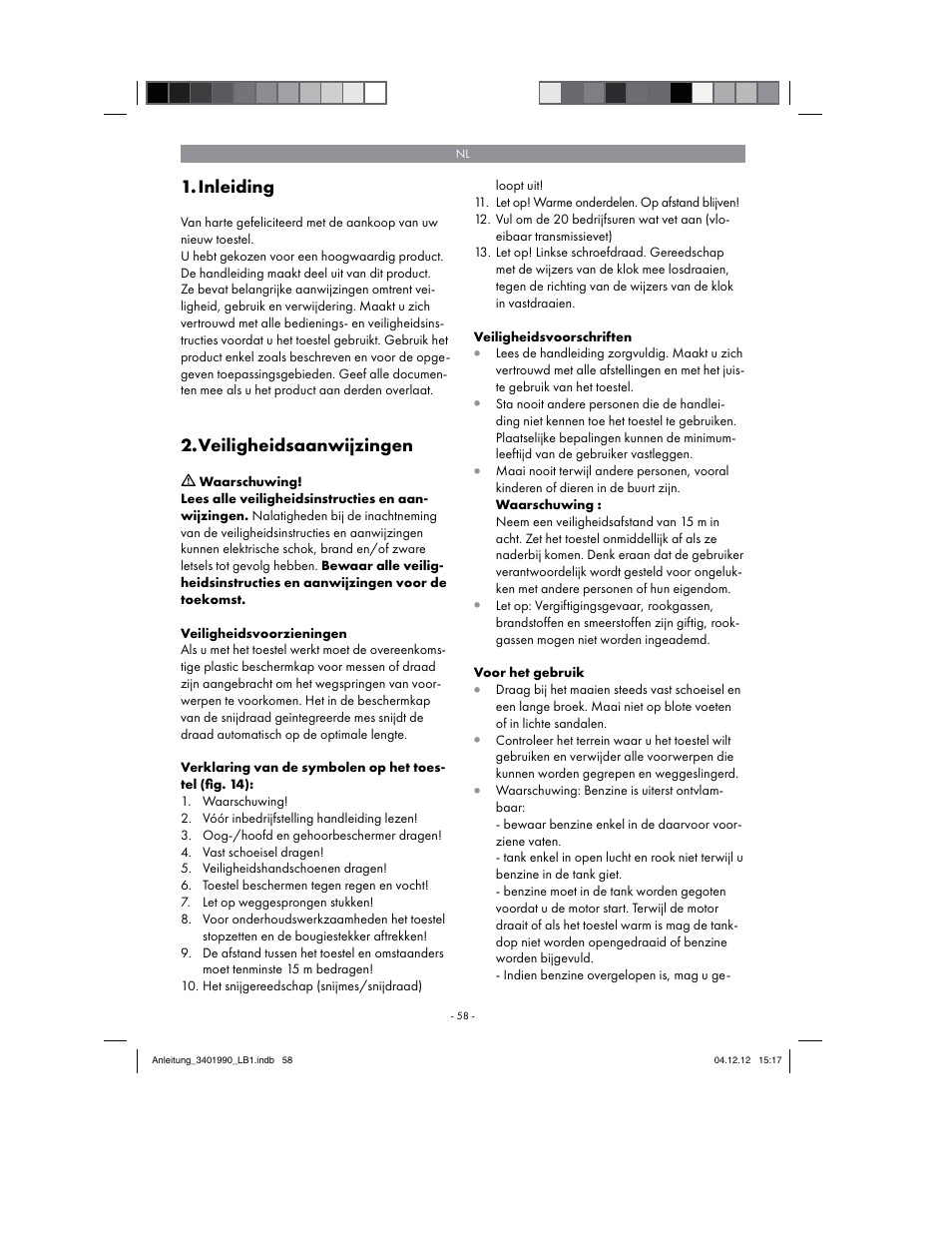 Inleiding, Veiligheidsaanwijzingen | Florabest FBS 43 A1 User Manual | Page 58 / 90
