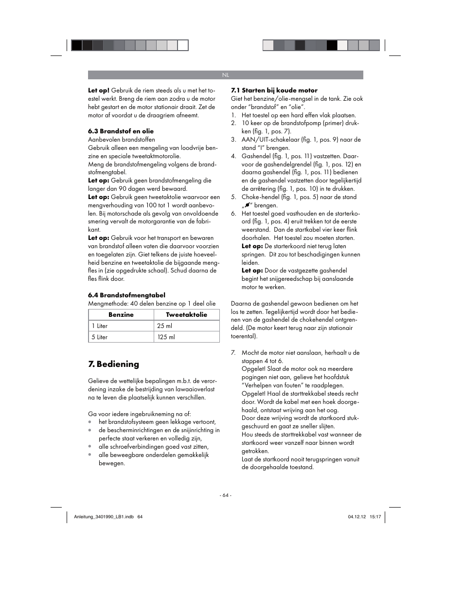Bediening | Florabest FBS 43 A1 User Manual | Page 64 / 90
