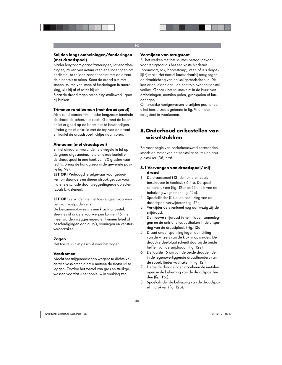 Onderhoud en bestellen van wisselstukken | Florabest FBS 43 A1 User Manual | Page 66 / 90