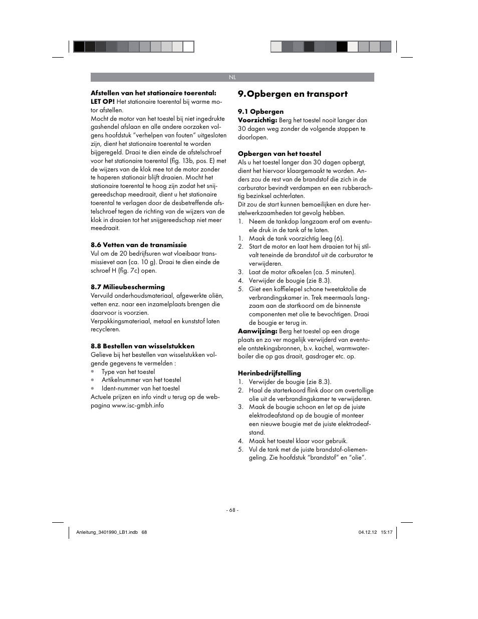 Opbergen en transport | Florabest FBS 43 A1 User Manual | Page 68 / 90
