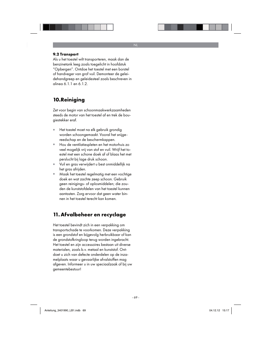 Reiniging, Afvalbeheer en recyclage | Florabest FBS 43 A1 User Manual | Page 69 / 90