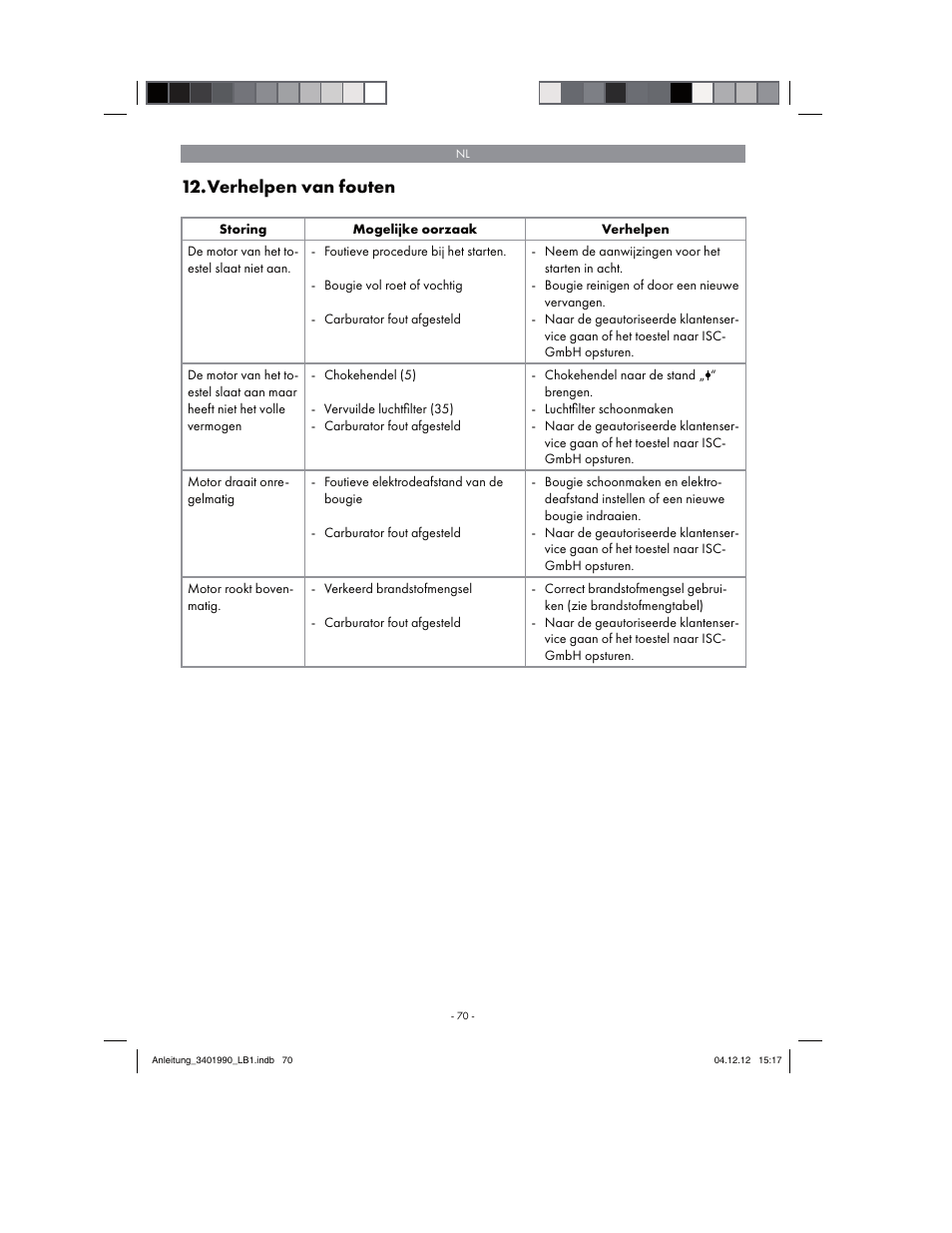 Verhelpen van fouten | Florabest FBS 43 A1 User Manual | Page 70 / 90