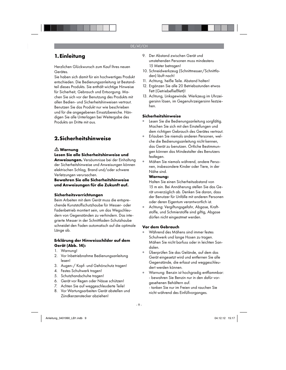 Einleitung, Sicherheitshinweise | Florabest FBS 43 A1 User Manual | Page 9 / 90
