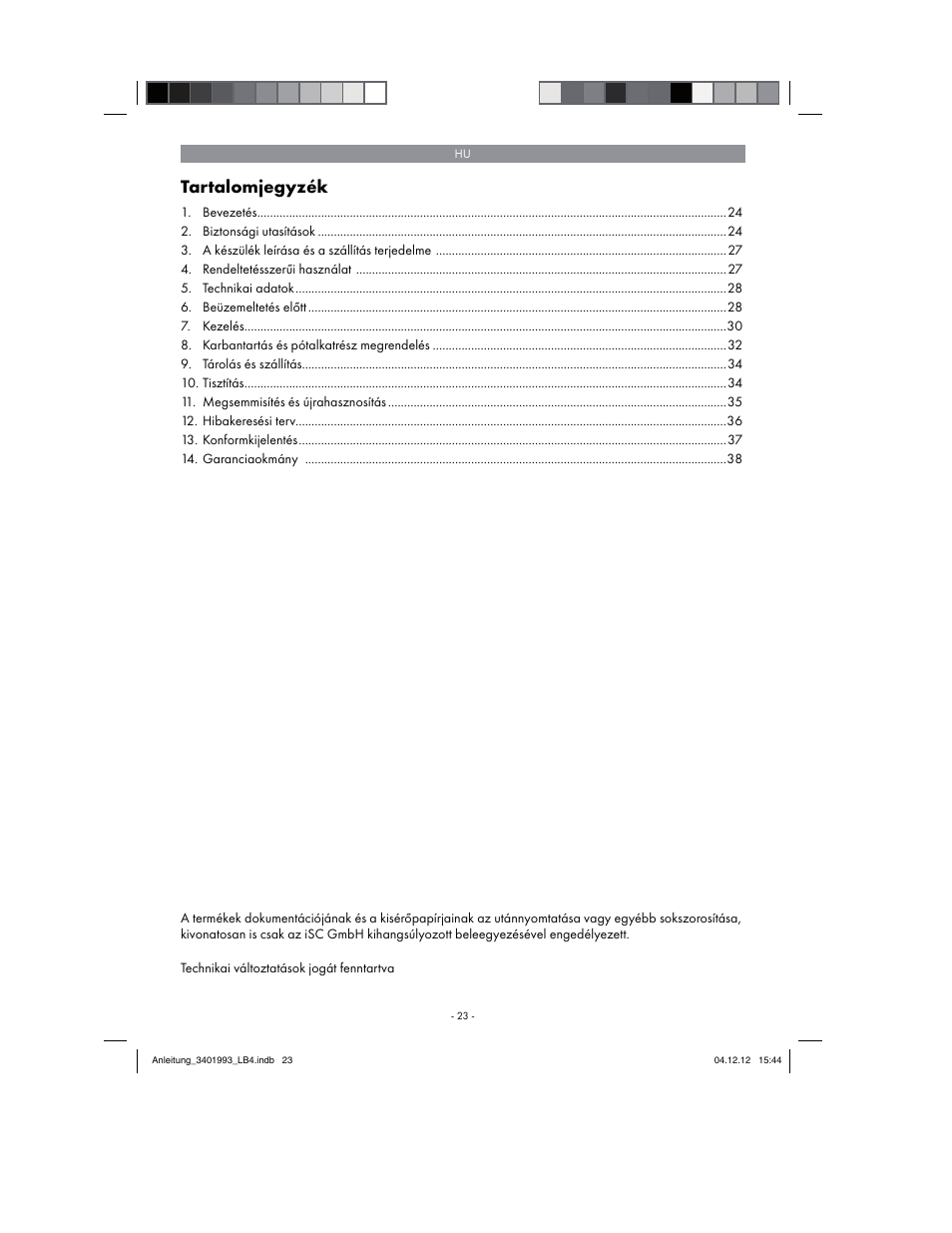 Tartalomjegyzék | Florabest FBS 43 A1 User Manual | Page 23 / 122