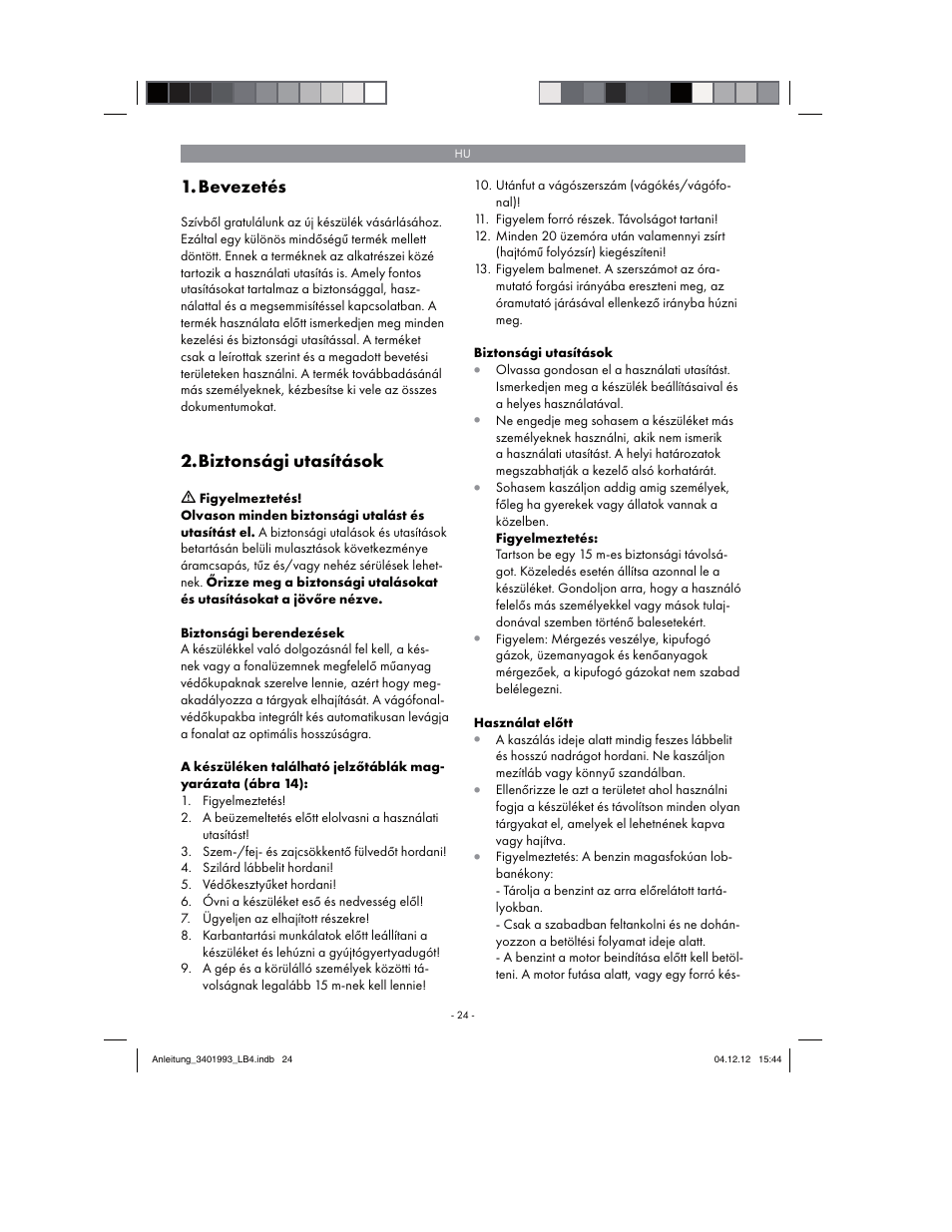 Bevezetés, Biztonsági utasítások | Florabest FBS 43 A1 User Manual | Page 24 / 122