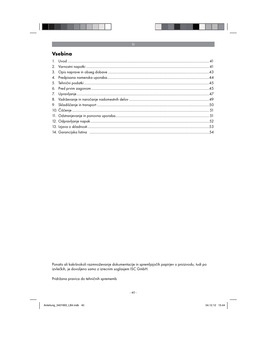 Vsebina | Florabest FBS 43 A1 User Manual | Page 40 / 122