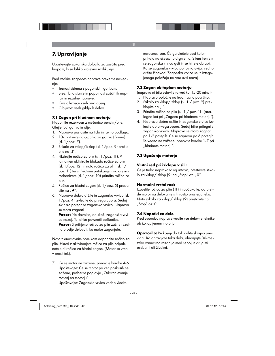 Upravljanje | Florabest FBS 43 A1 User Manual | Page 47 / 122