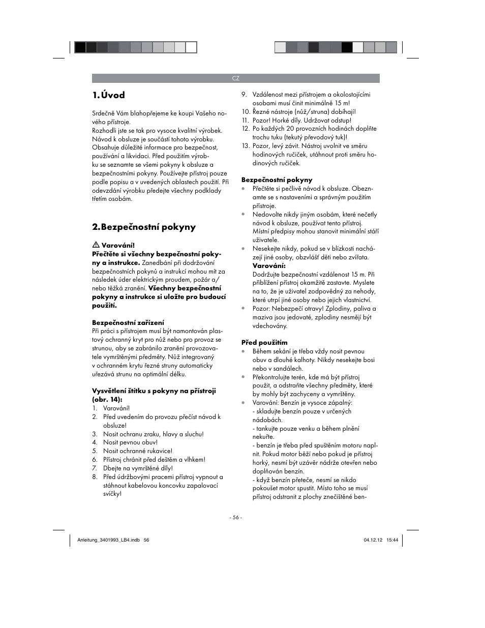 Úvod, Bezpečnostní pokyny | Florabest FBS 43 A1 User Manual | Page 56 / 122