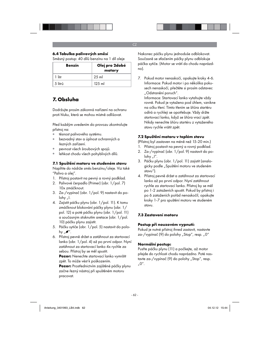 Obsluha | Florabest FBS 43 A1 User Manual | Page 62 / 122