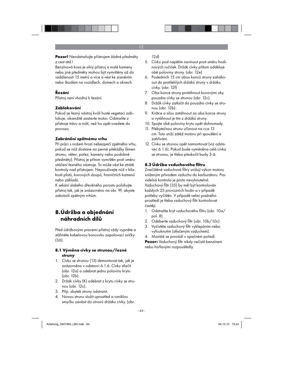 Údržba a objednání náhradních dílů | Florabest FBS 43 A1 User Manual | Page 64 / 122