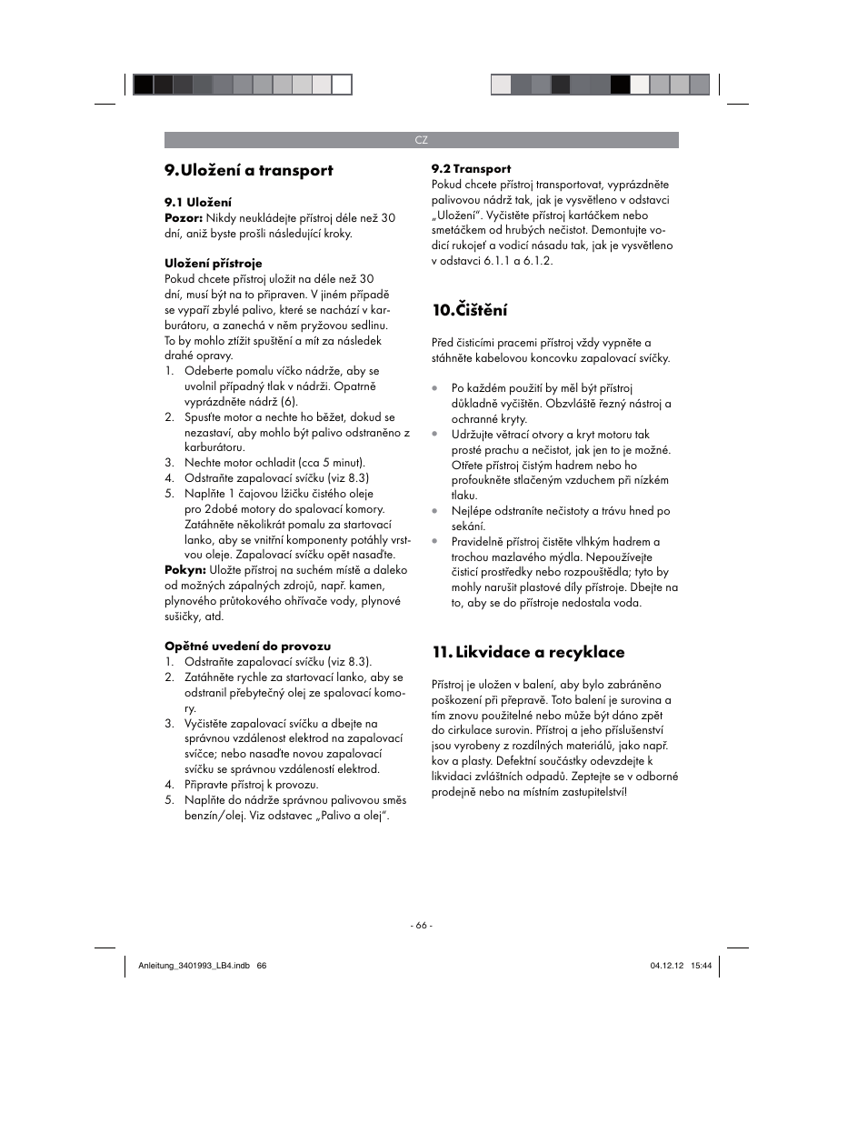 Uložení a transport, Čištění, Likvidace a recyklace | Florabest FBS 43 A1 User Manual | Page 66 / 122