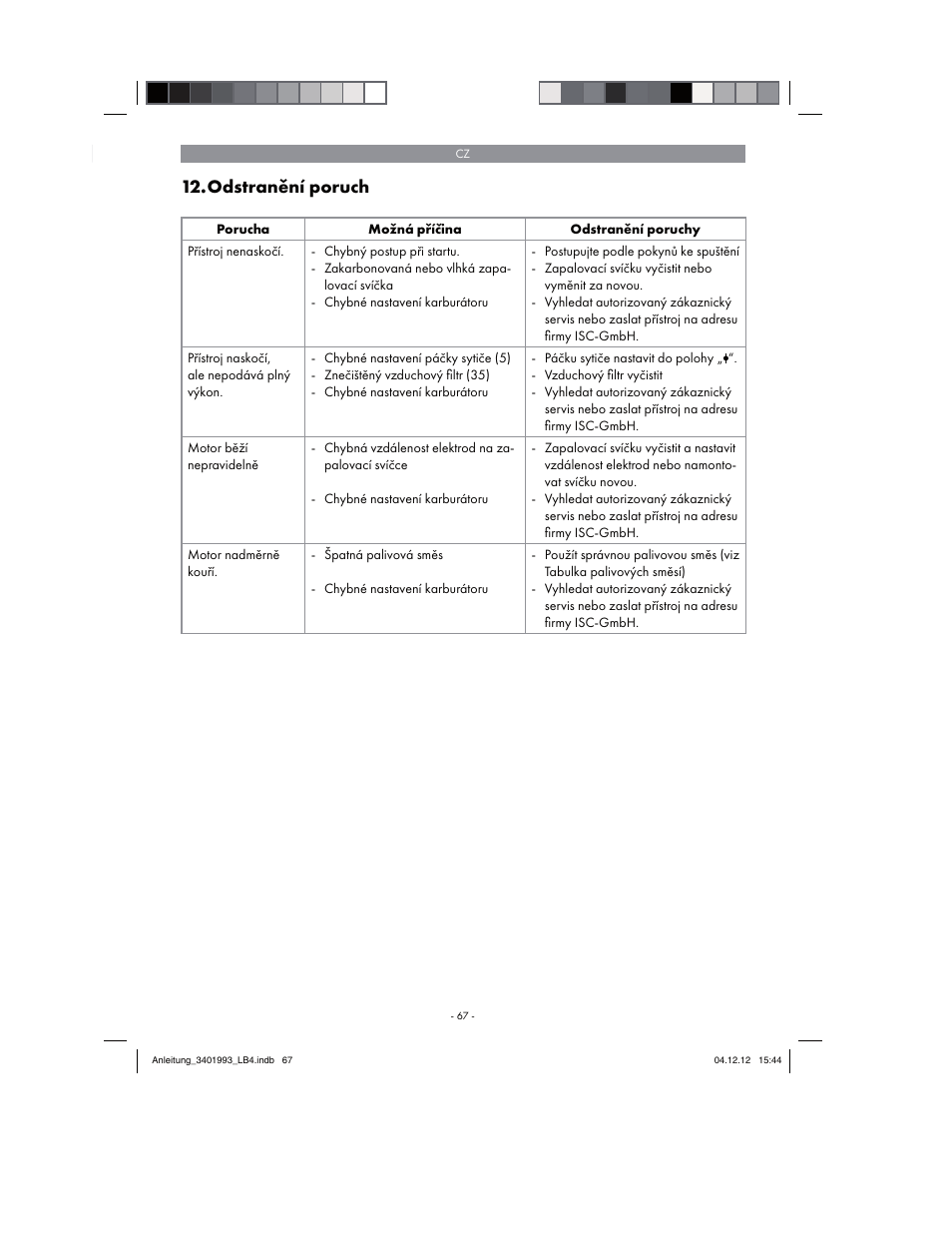 Odstranění poruch | Florabest FBS 43 A1 User Manual | Page 67 / 122