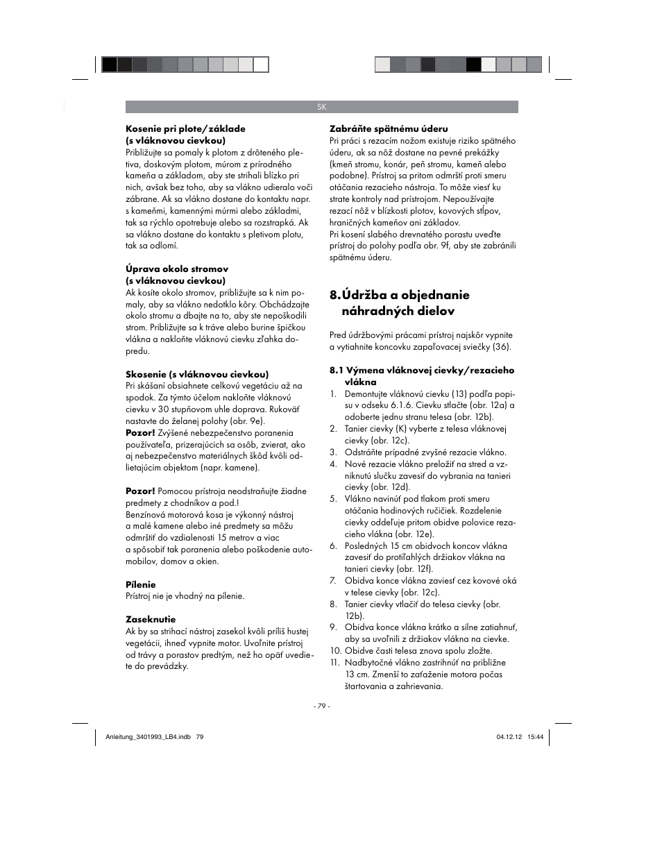 Údržba a objednanie náhradných dielov | Florabest FBS 43 A1 User Manual | Page 79 / 122