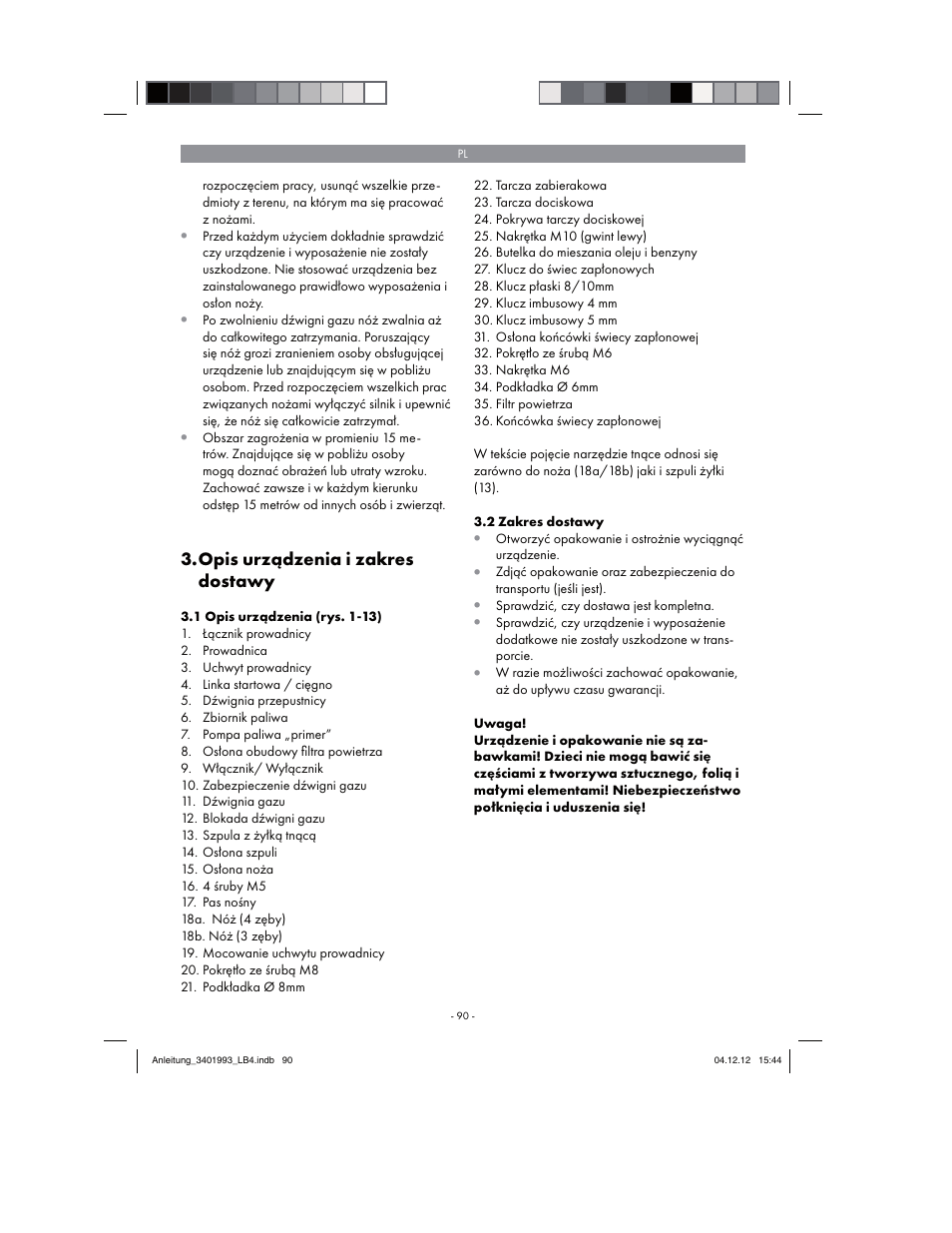 Opis urządzenia i zakres dostawy | Florabest FBS 43 A1 User Manual | Page 90 / 122