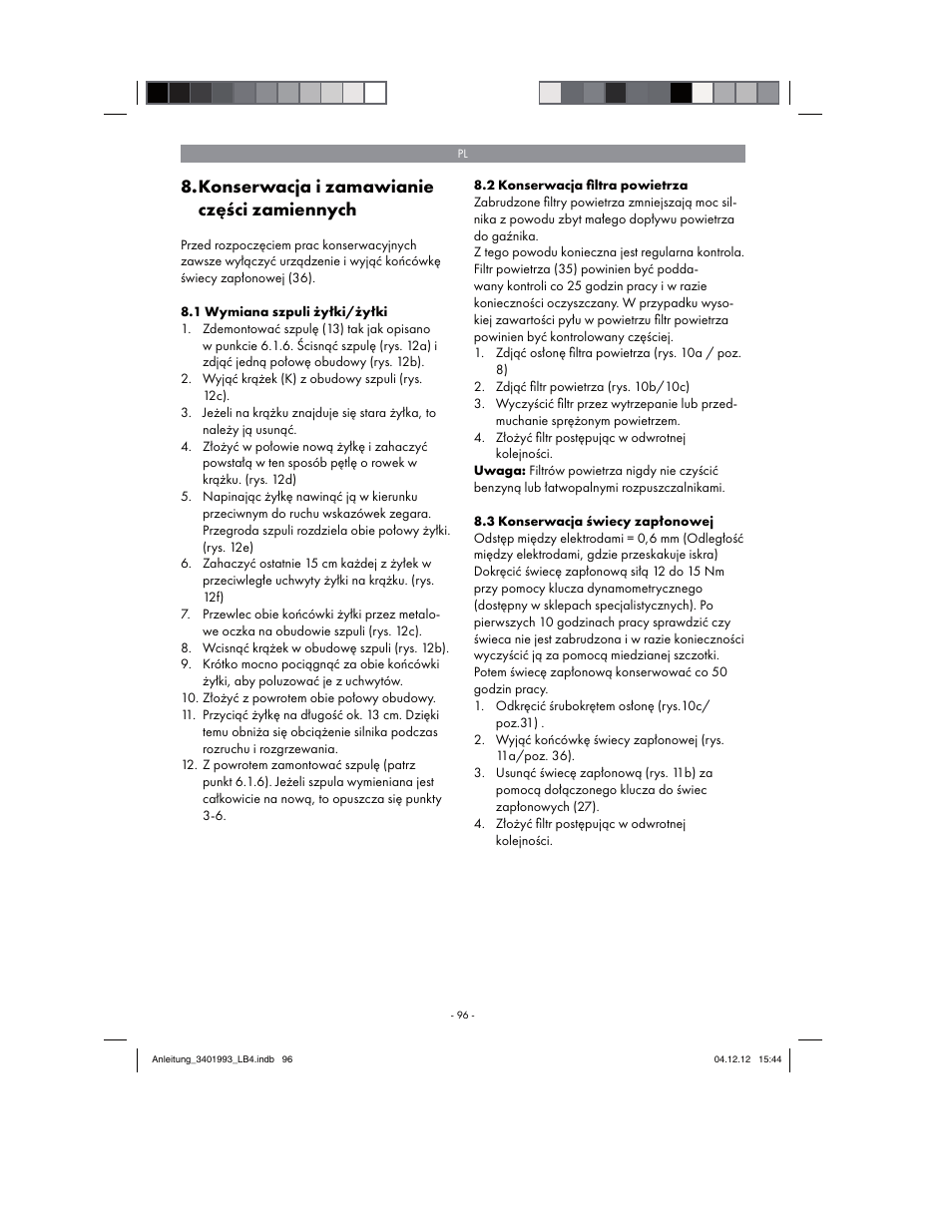 Konserwacja i zamawianie części zamiennych | Florabest FBS 43 A1 User Manual | Page 96 / 122