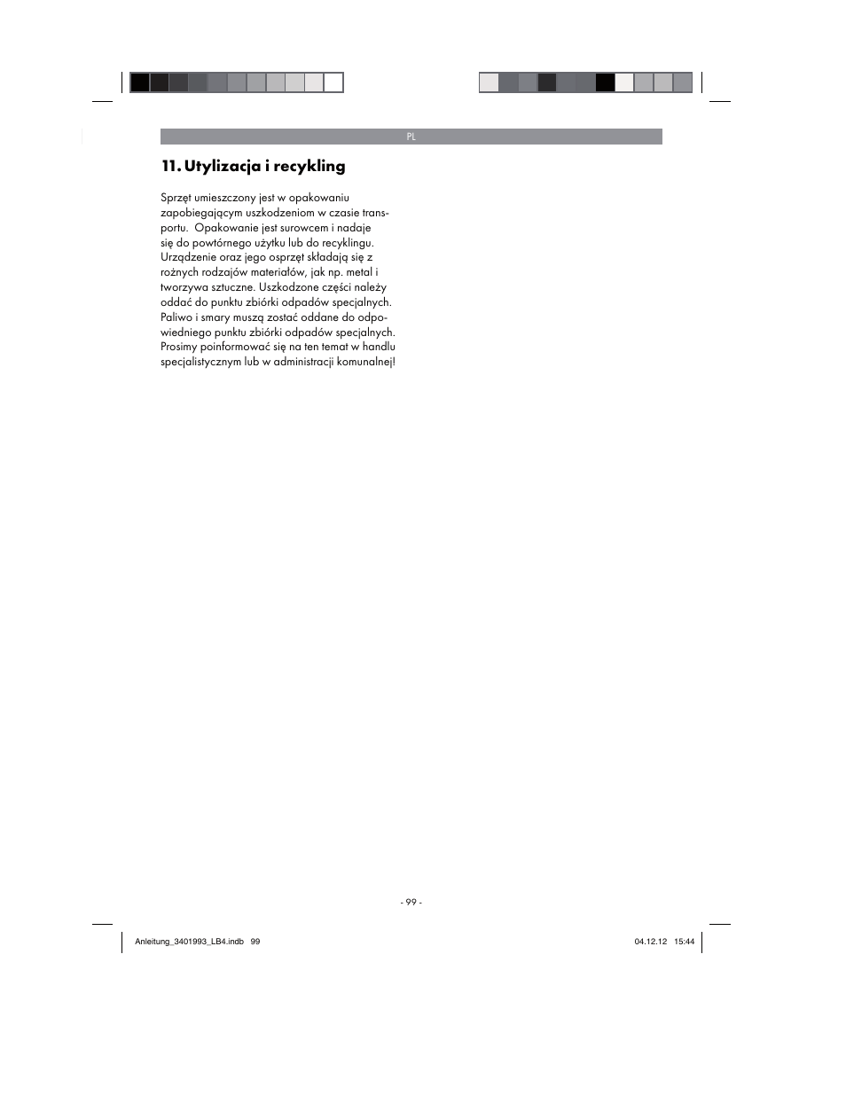 Utylizacja i recykling | Florabest FBS 43 A1 User Manual | Page 99 / 122