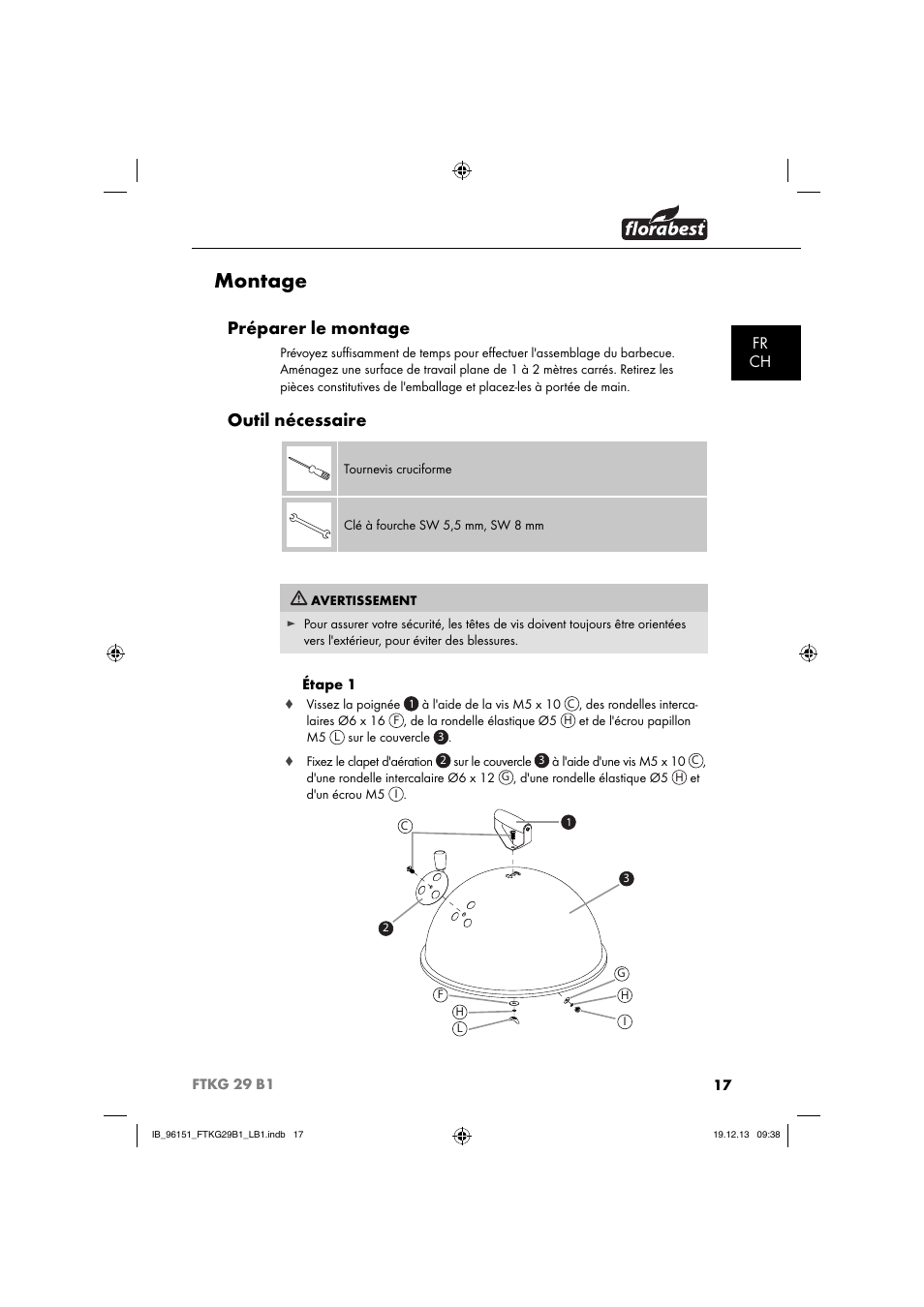 Montage, Préparer le montage, Outil nécessaire | Fr ch | Florabest FTKG 29 B1 User Manual | Page 20 / 64