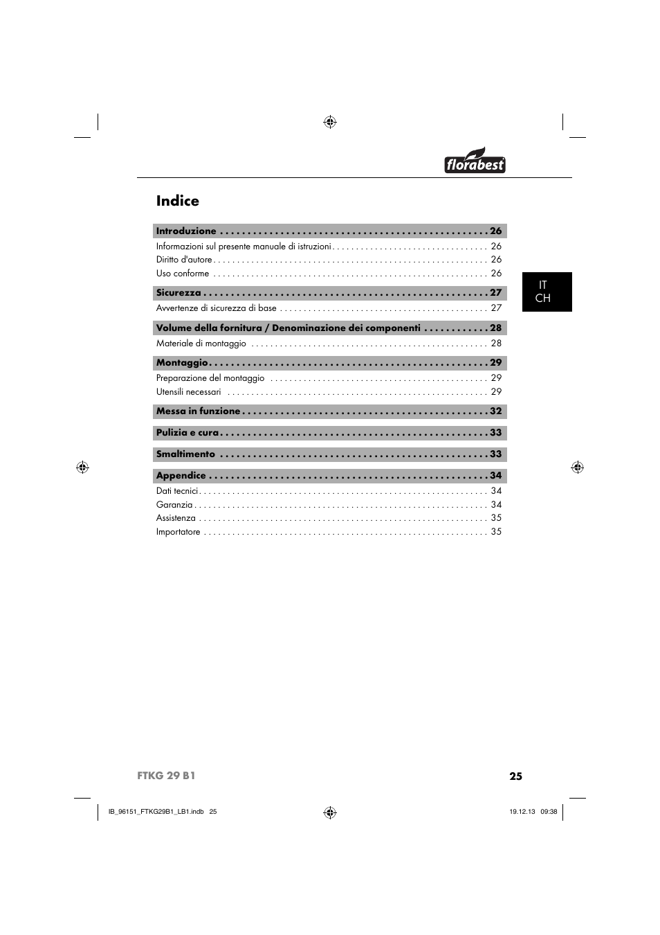 Indice, It ch | Florabest FTKG 29 B1 User Manual | Page 28 / 64