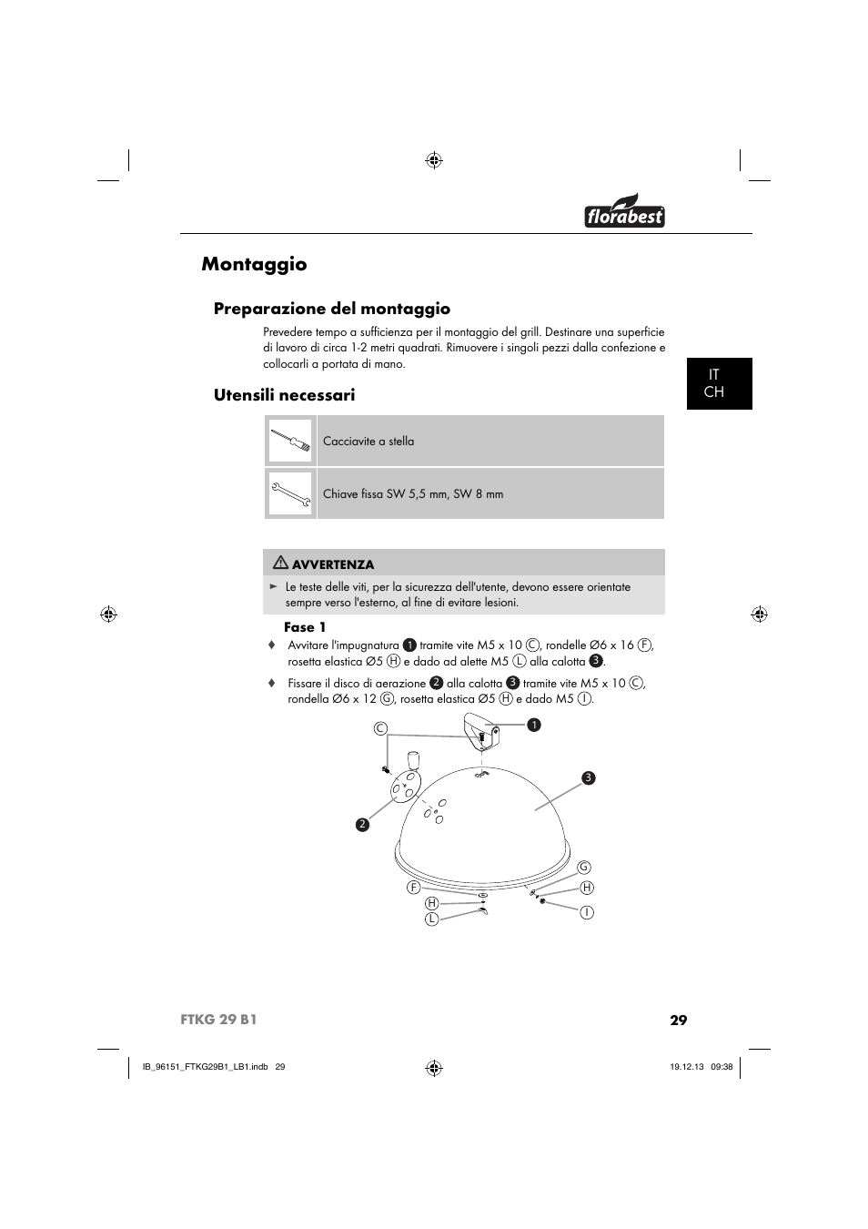 Montaggio, Preparazione del montaggio, Utensili necessari | It ch | Florabest FTKG 29 B1 User Manual | Page 32 / 64