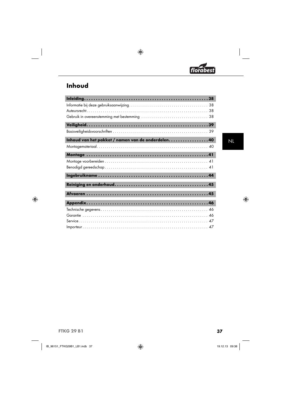 Inhoud | Florabest FTKG 29 B1 User Manual | Page 40 / 64