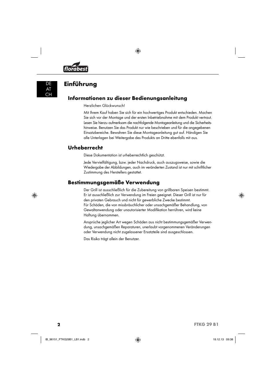 Einführung, Informationen zu dieser bedienungsanleitung, Urheberrecht | Bestimmungsgemäße verwendung | Florabest FTKG 29 B1 User Manual | Page 5 / 64