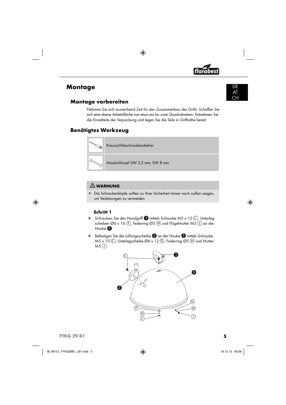 Montage, Montage vorbereiten, Benötigtes werkzeug | De at ch | Florabest FTKG 29 B1 User Manual | Page 8 / 64