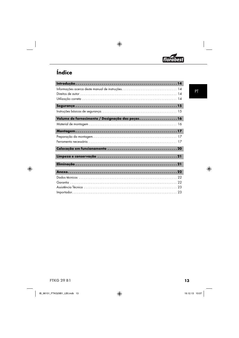 Índice | Florabest FTKG 29 B1 User Manual | Page 16 / 52