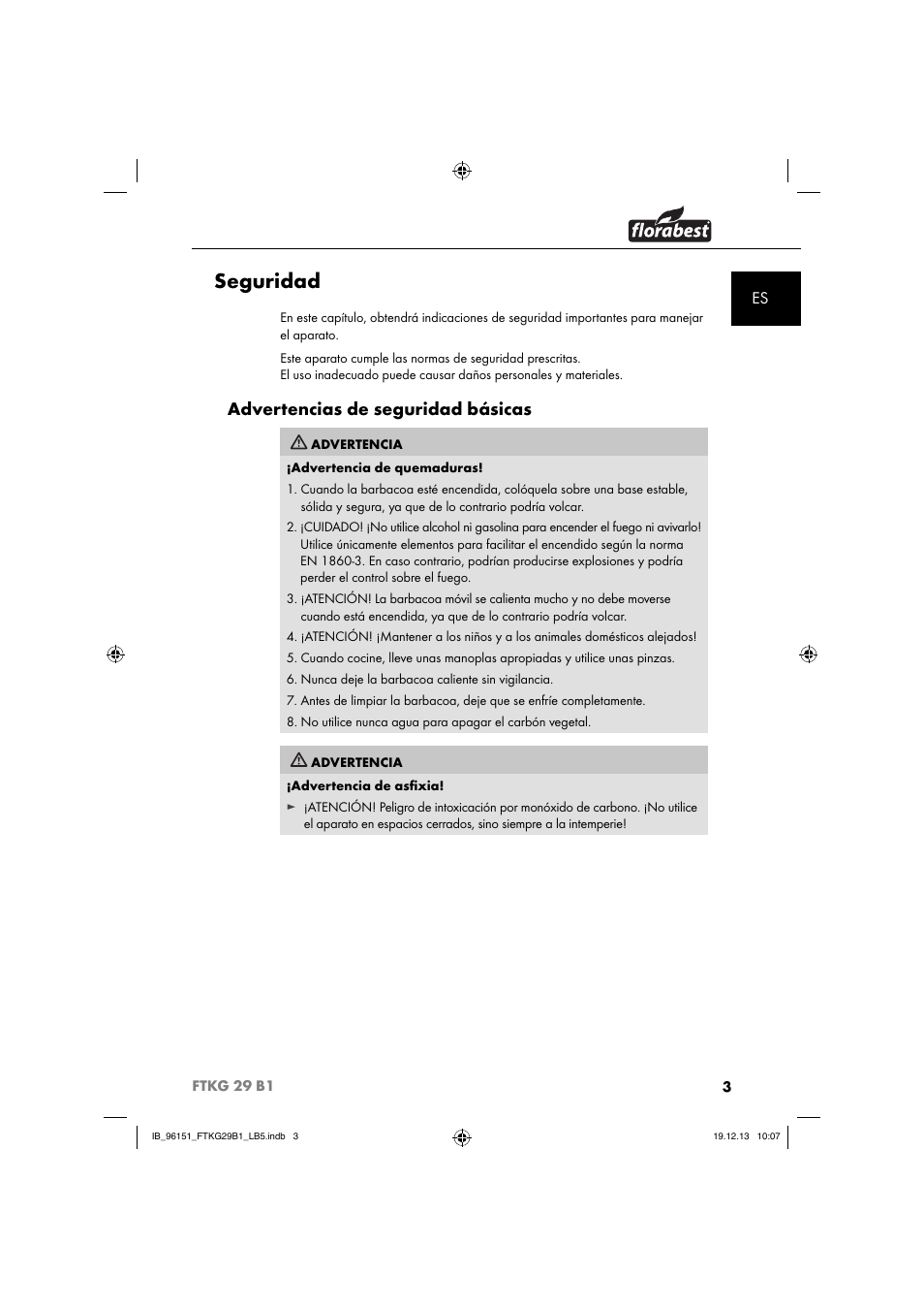 Seguridad, Advertencias de seguridad básicas | Florabest FTKG 29 B1 User Manual | Page 6 / 52