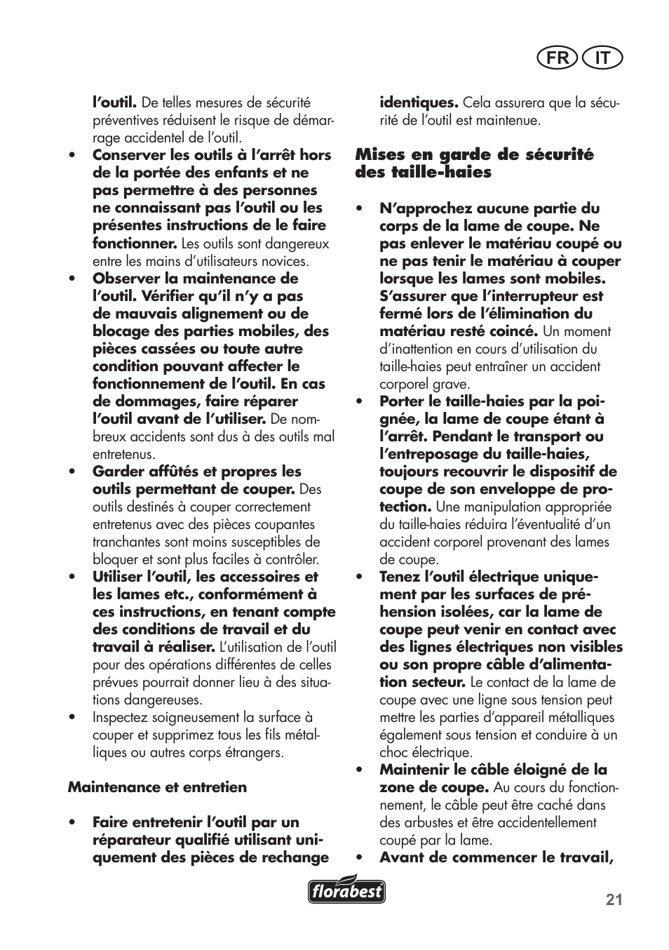 It fr | Florabest FHT 600 B2 User Manual | Page 21 / 54