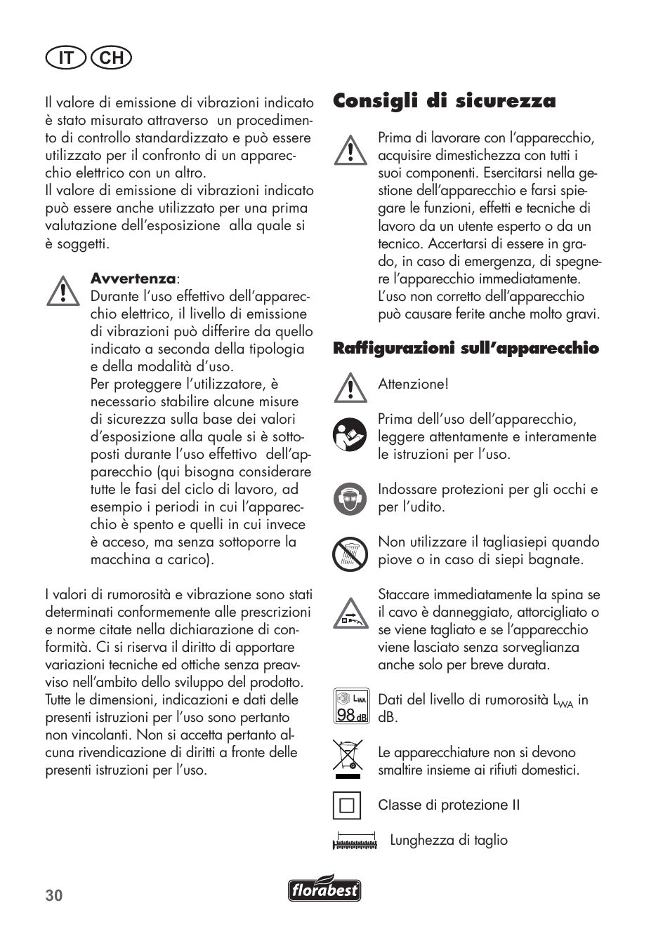 Consigli di sicurezza, It ch | Florabest FHT 600 B2 User Manual | Page 30 / 54