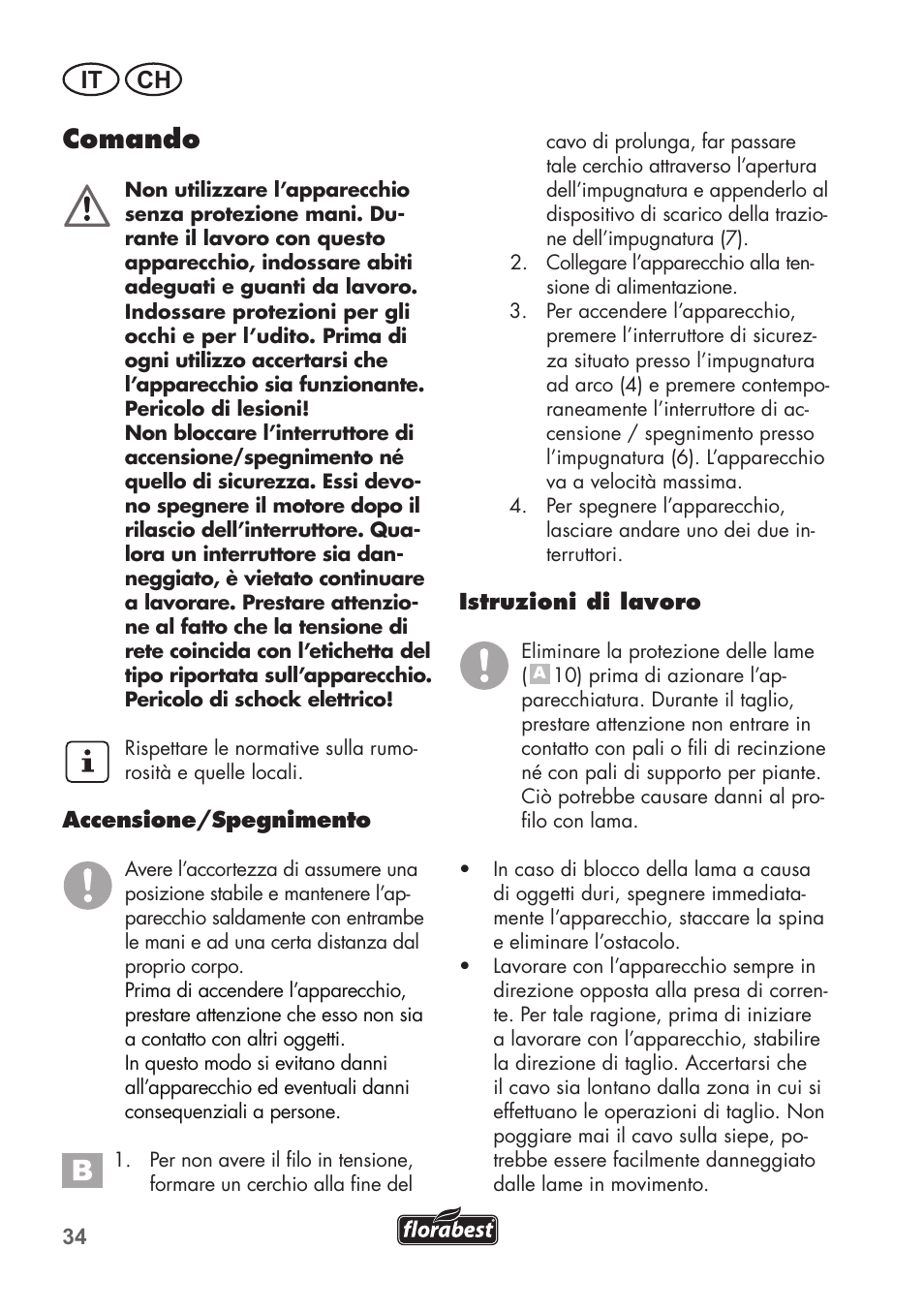 Comando, It ch | Florabest FHT 600 B2 User Manual | Page 34 / 54