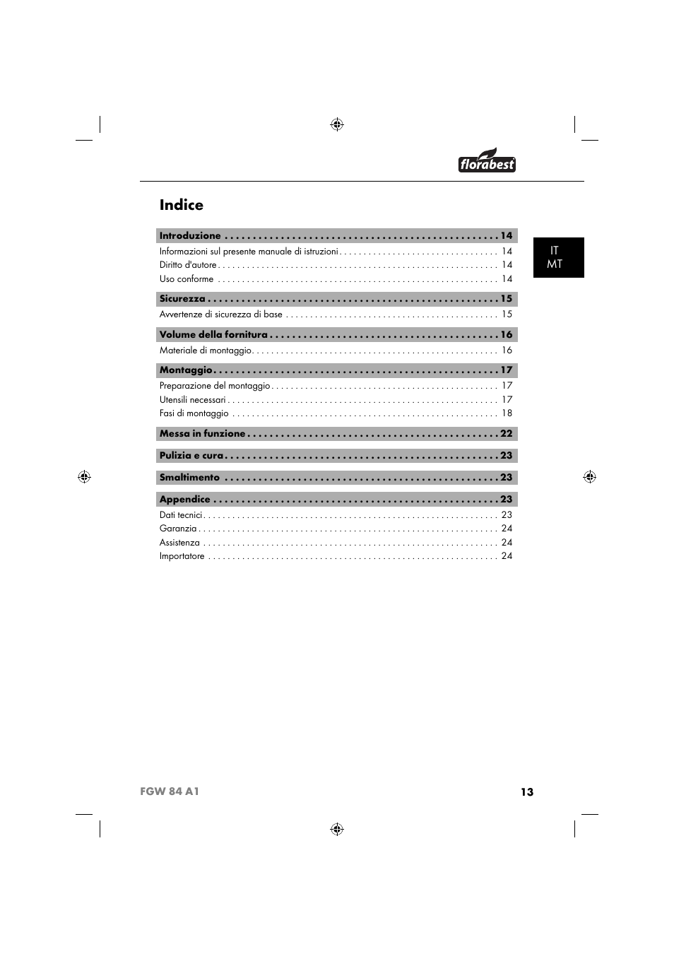 Indice, It mt | Florabest FGW 84 A1 User Manual | Page 16 / 64