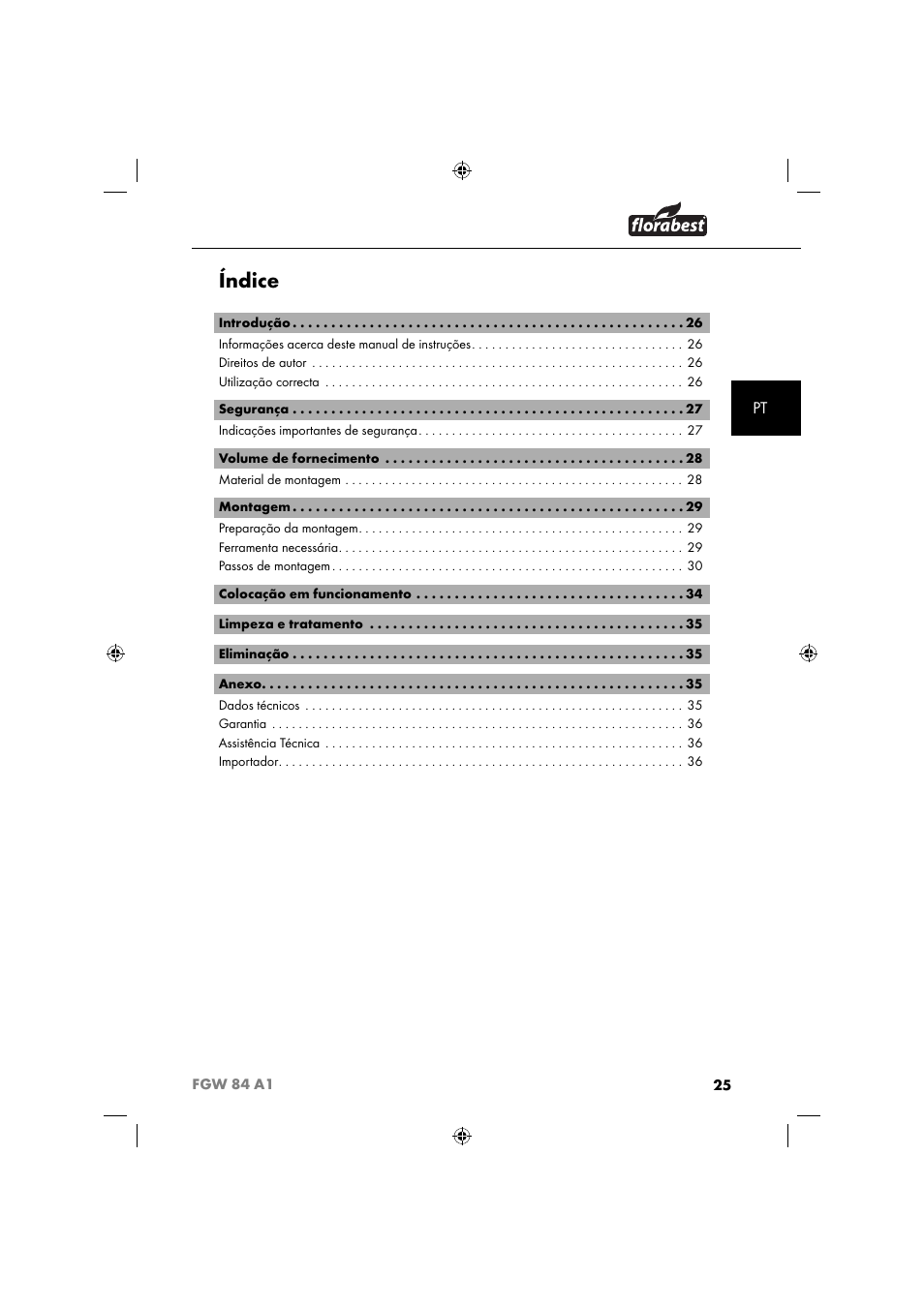 Índice | Florabest FGW 84 A1 User Manual | Page 28 / 64