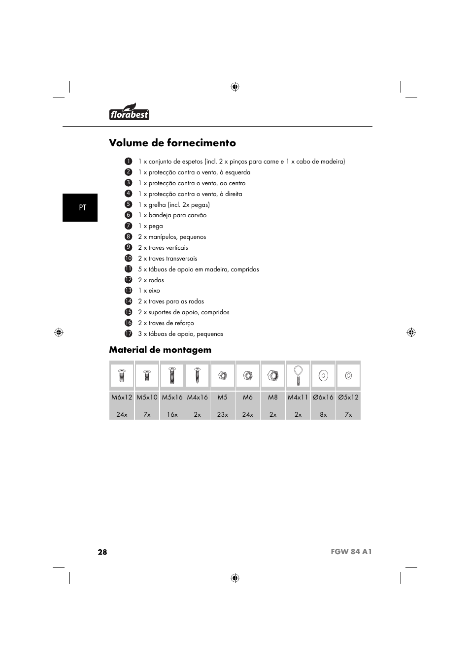 Volume de fornecimento, Material de montagem | Florabest FGW 84 A1 User Manual | Page 31 / 64