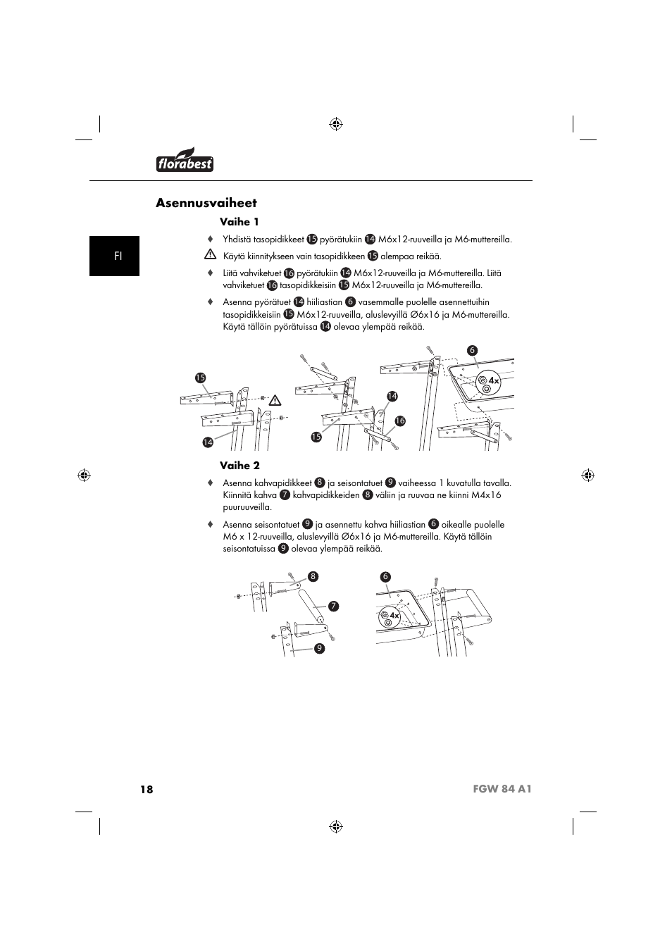 Asennusvaiheet | Florabest FGW 84 A1 User Manual | Page 21 / 88