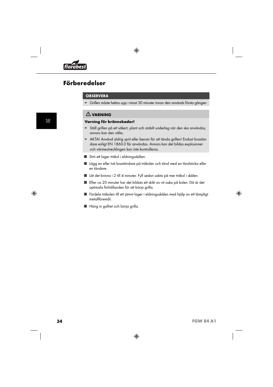 Förberedelser | Florabest FGW 84 A1 User Manual | Page 37 / 88