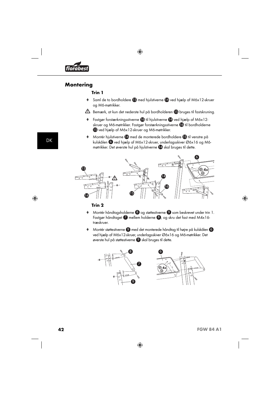Montering | Florabest FGW 84 A1 User Manual | Page 45 / 88