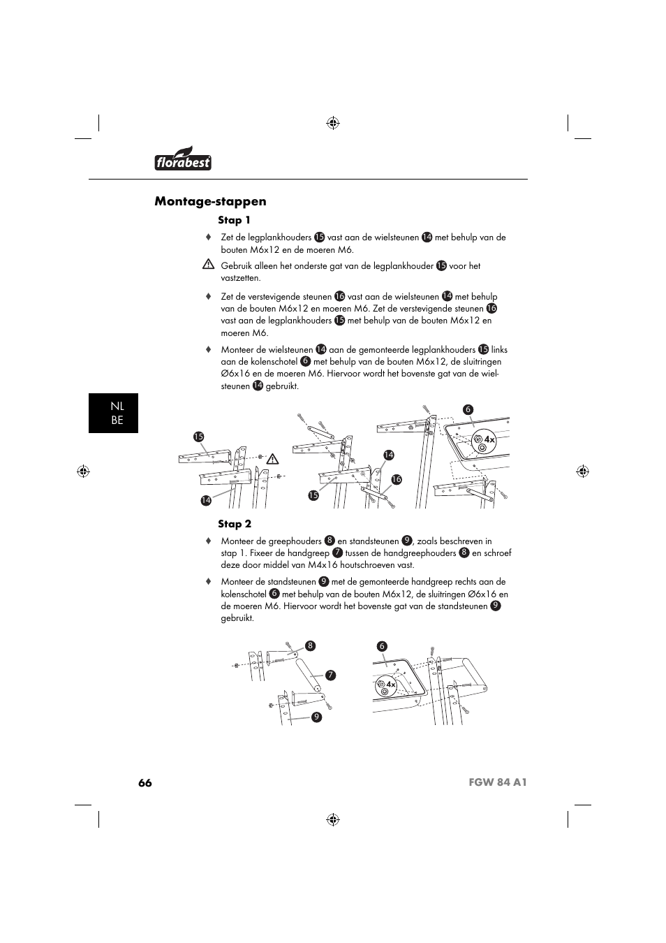 Montage-stappen, Nl be | Florabest FGW 84 A1 User Manual | Page 69 / 88