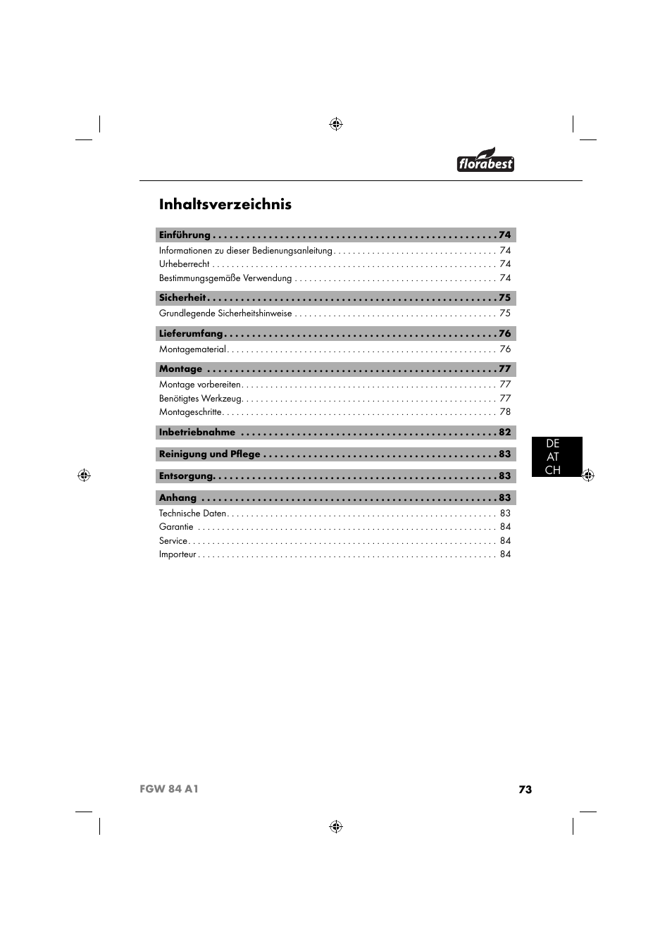 Florabest FGW 84 A1 User Manual | Page 76 / 88