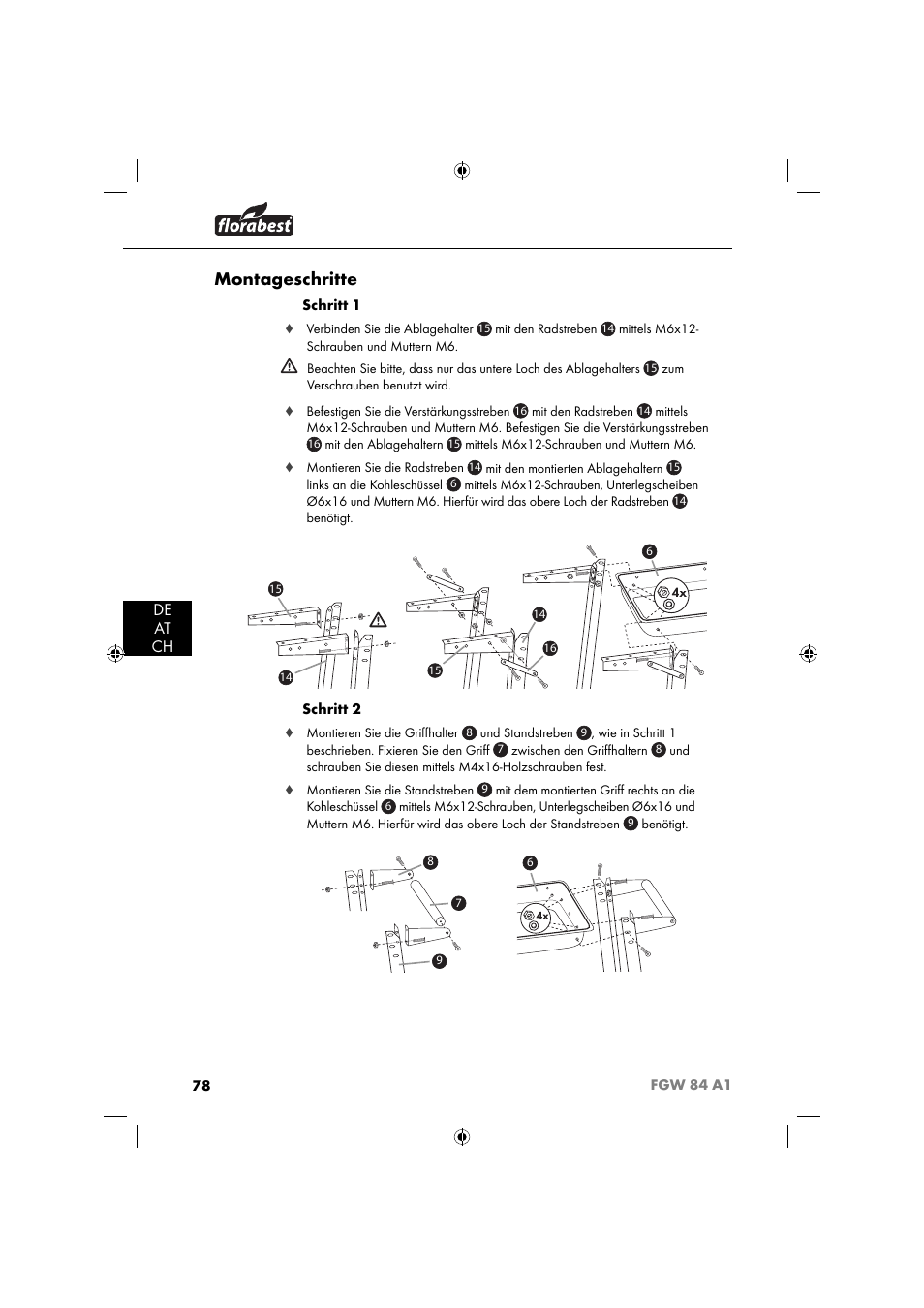 Montageschritte, De at ch | Florabest FGW 84 A1 User Manual | Page 81 / 88