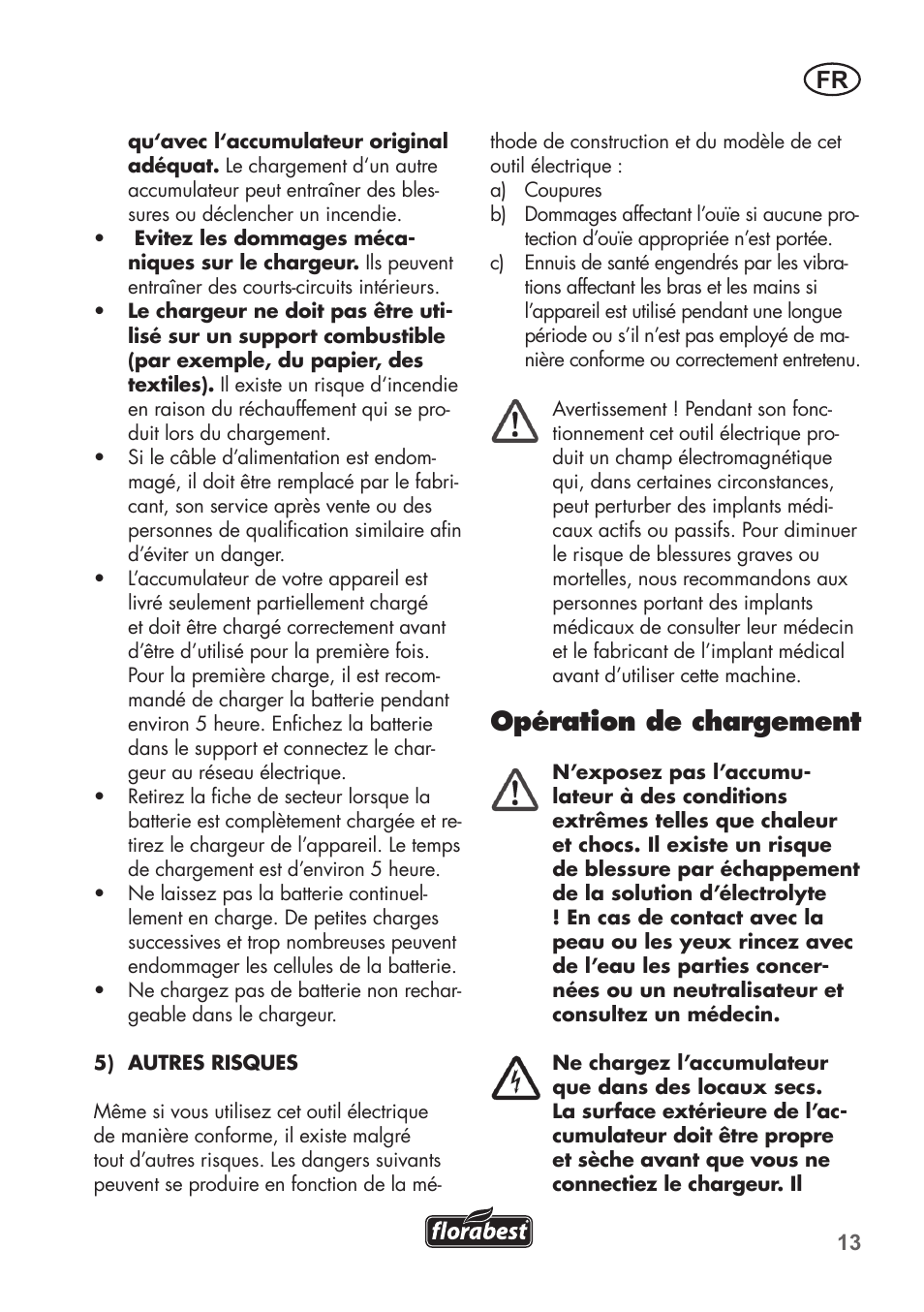 Opération de chargement | Florabest FAH 18 B2 User Manual | Page 13 / 58