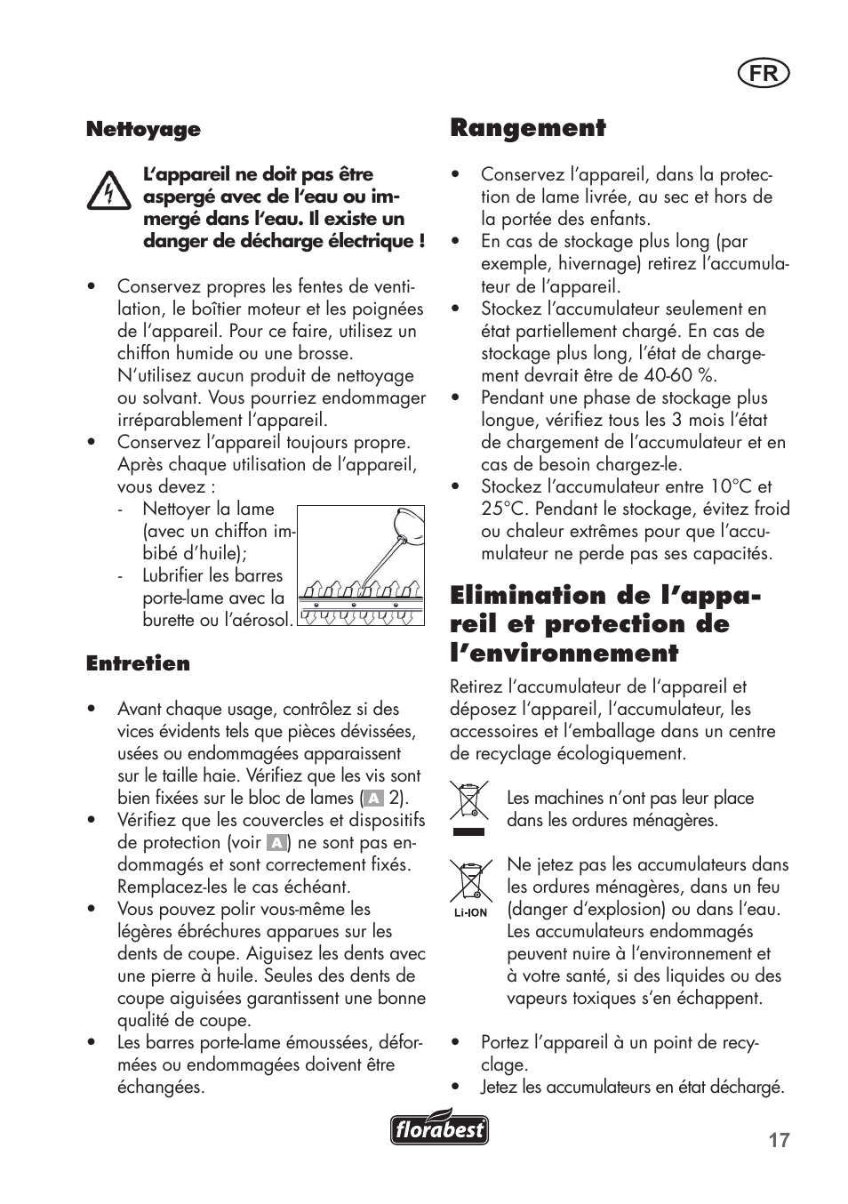 Rangement | Florabest FAH 18 B2 User Manual | Page 17 / 58