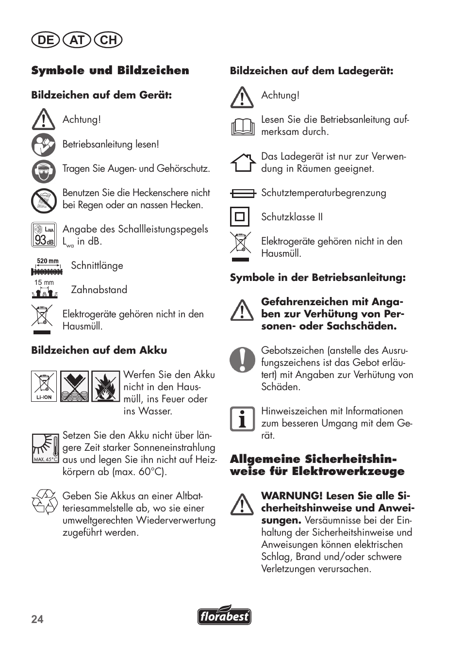 De at ch | Florabest FAH 18 B2 User Manual | Page 24 / 58