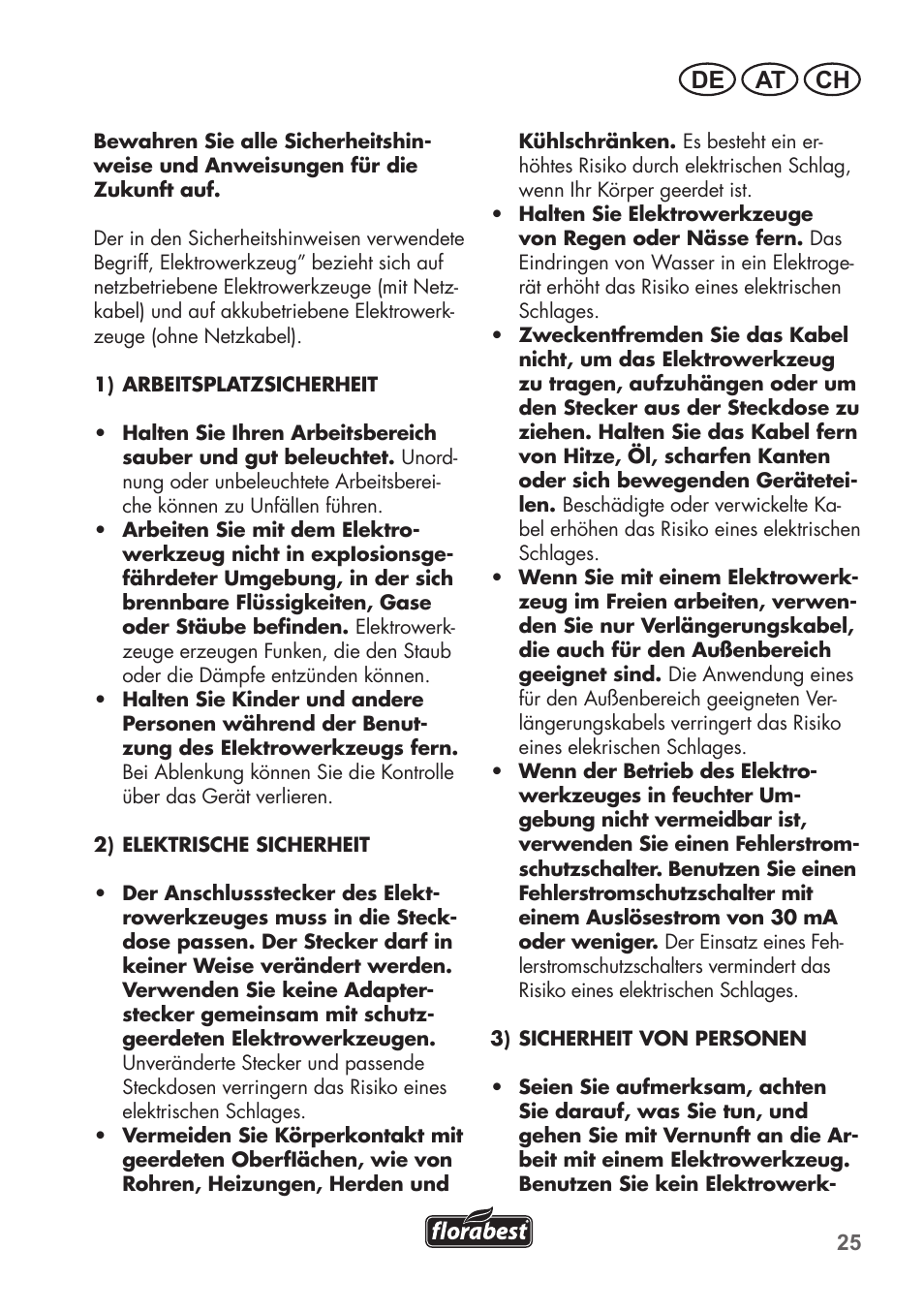 De at ch | Florabest FAH 18 B2 User Manual | Page 25 / 58