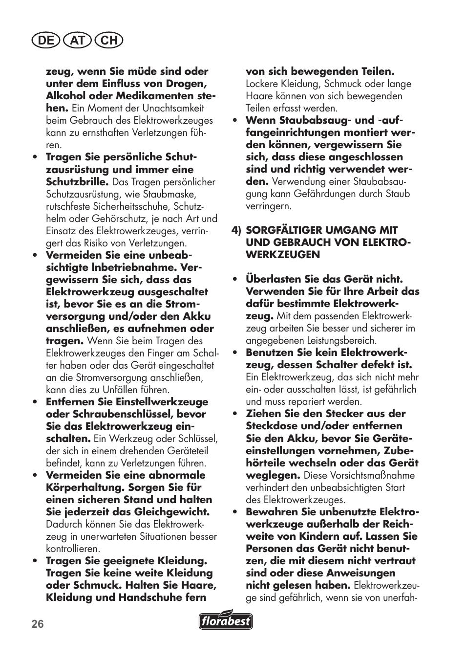 De at ch | Florabest FAH 18 B2 User Manual | Page 26 / 58