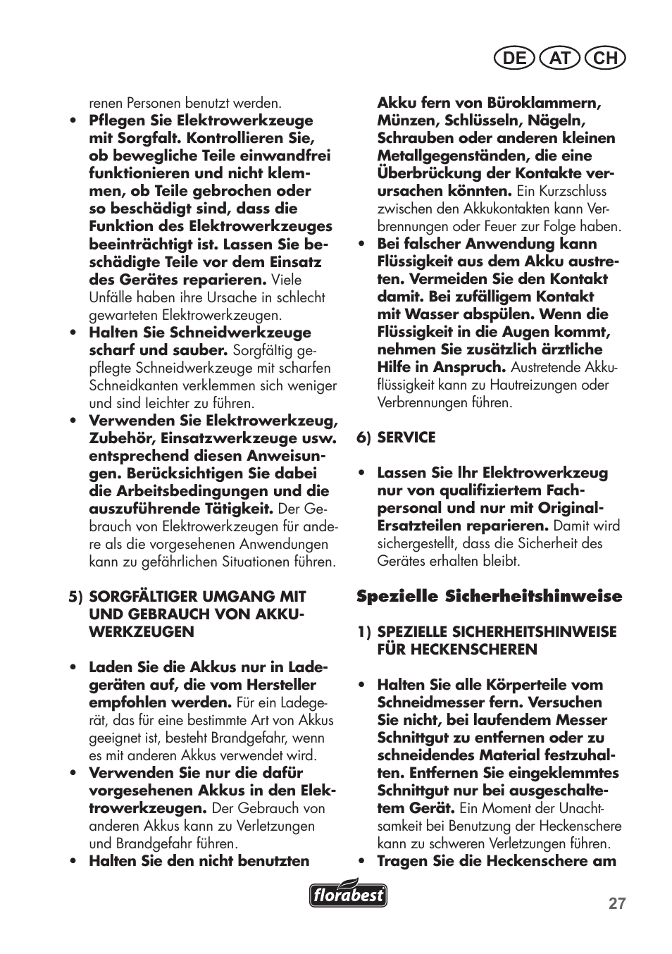 De at ch | Florabest FAH 18 B2 User Manual | Page 27 / 58