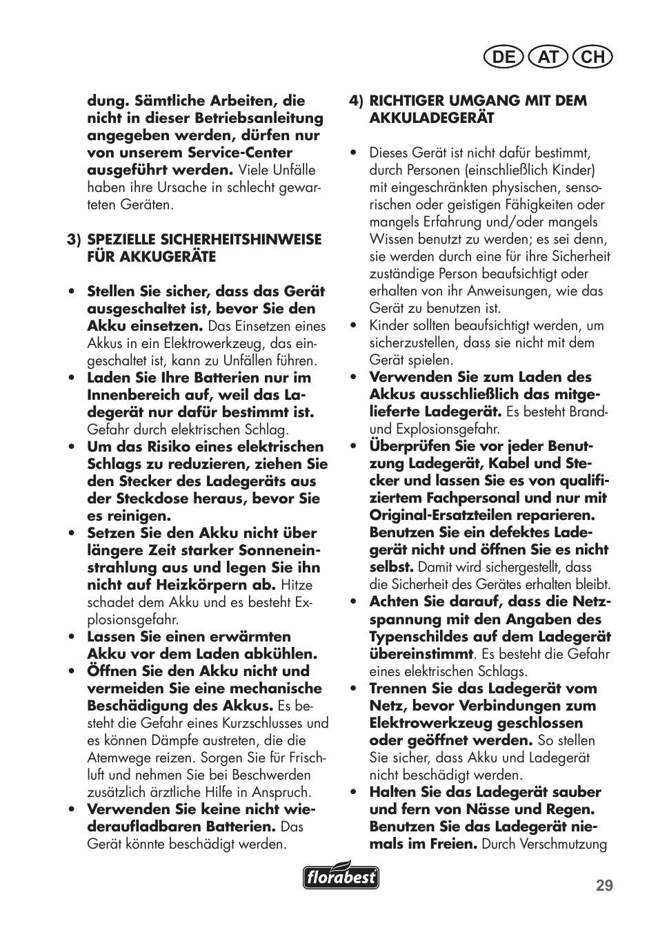 De at ch | Florabest FAH 18 B2 User Manual | Page 29 / 58