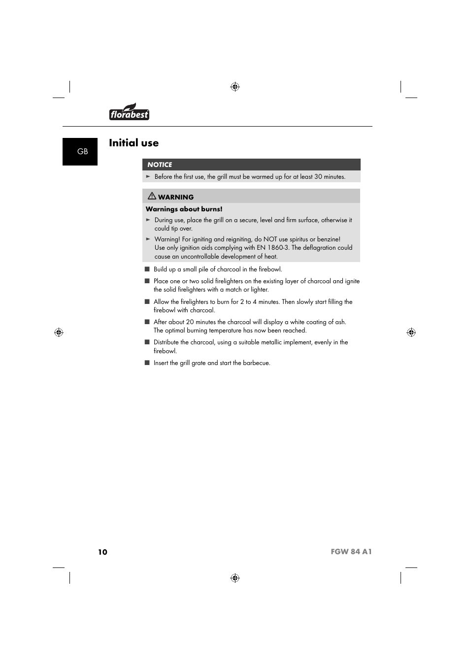 Initial use | Florabest FGW 84 A1 User Manual | Page 13 / 88